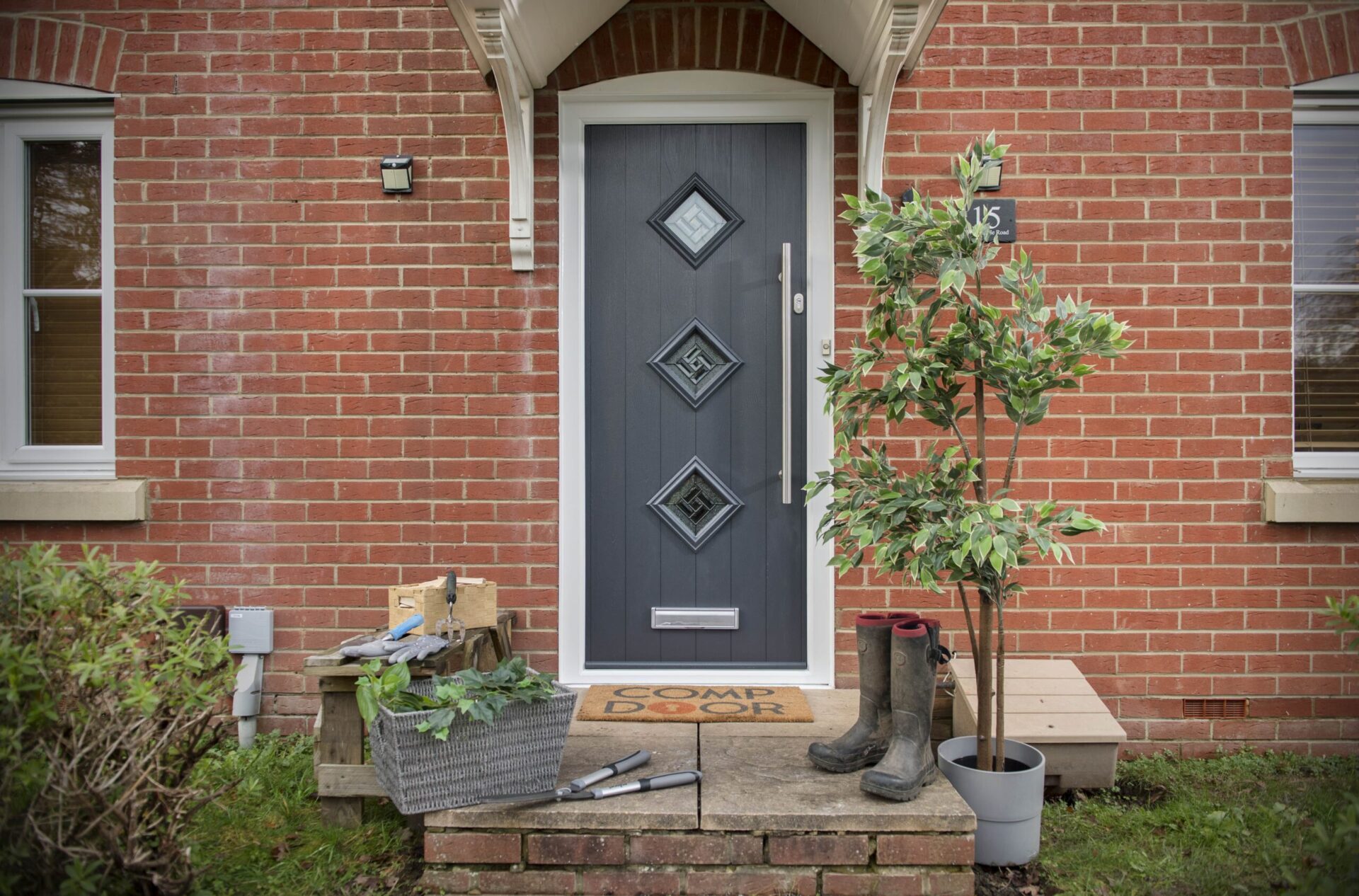 anthracite composite door with bar handle