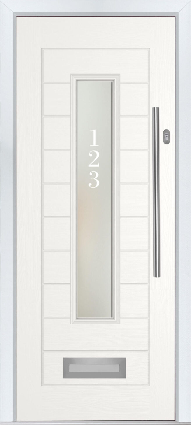 bedford white front door with bar handle