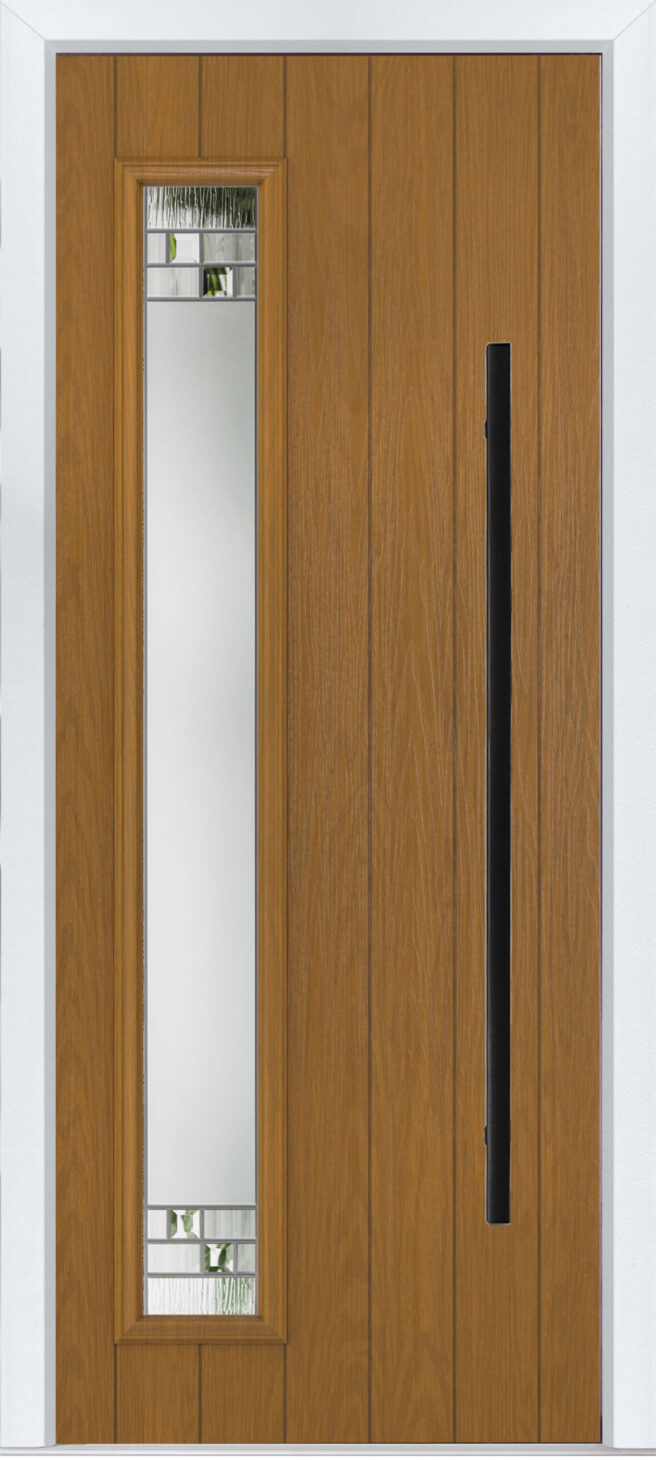 oak composite front door with bar handle